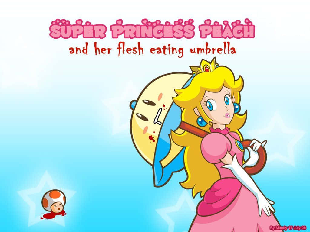 Super Princess Peach And Her Flash Eating Umbrella Wallpaper