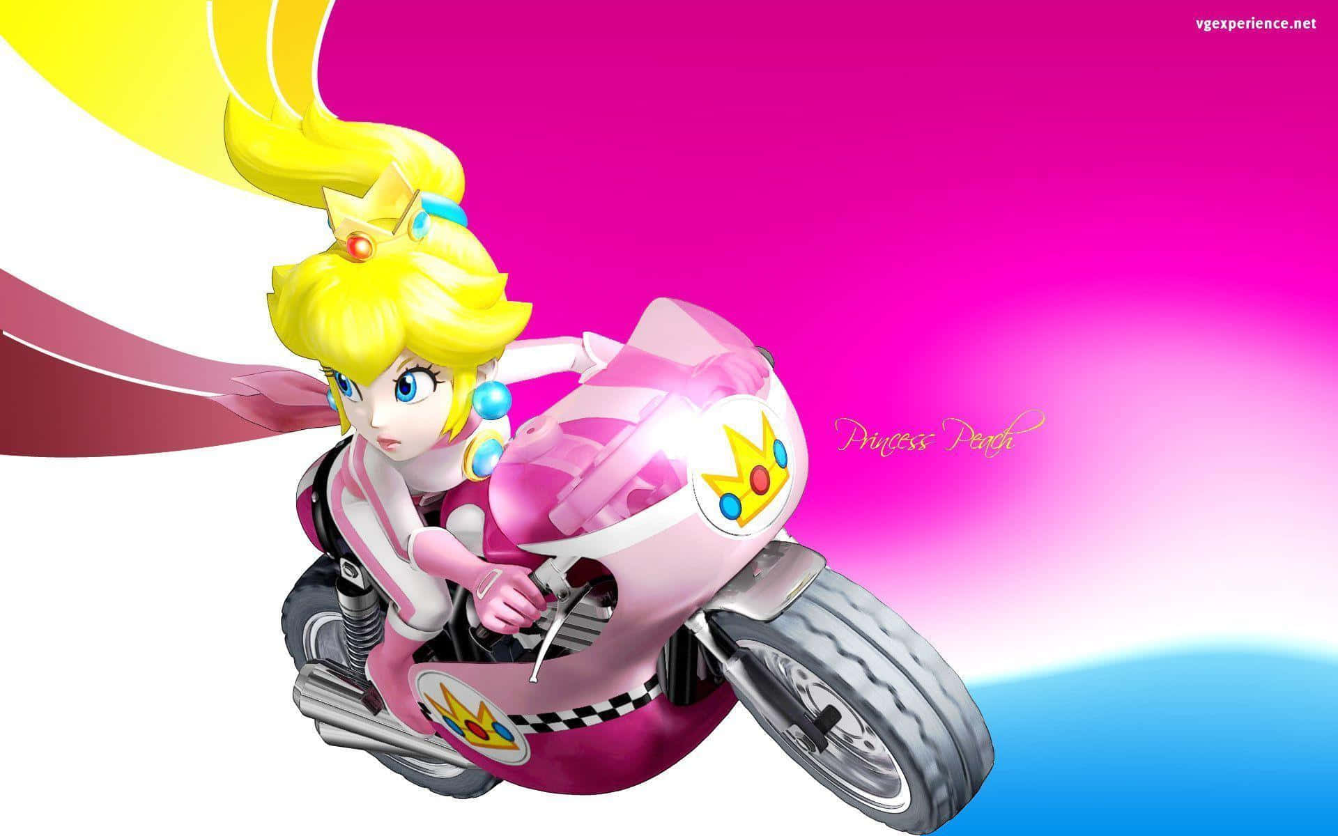 Einmädchen Fährt Auf Einem Motorrad Mit Einem Rosa Hintergrund. Wallpaper