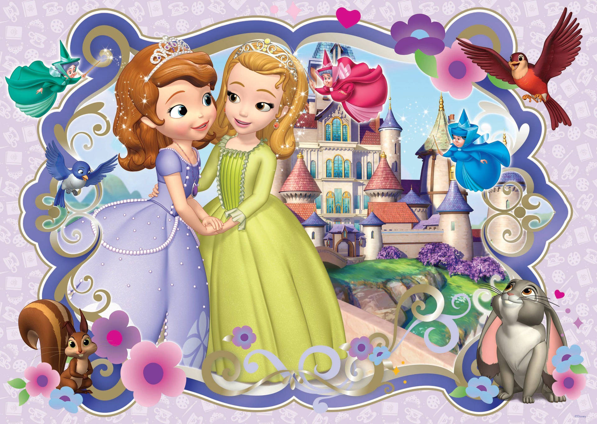 Princess Sofia And Amber Sweet Moment Wallpaper