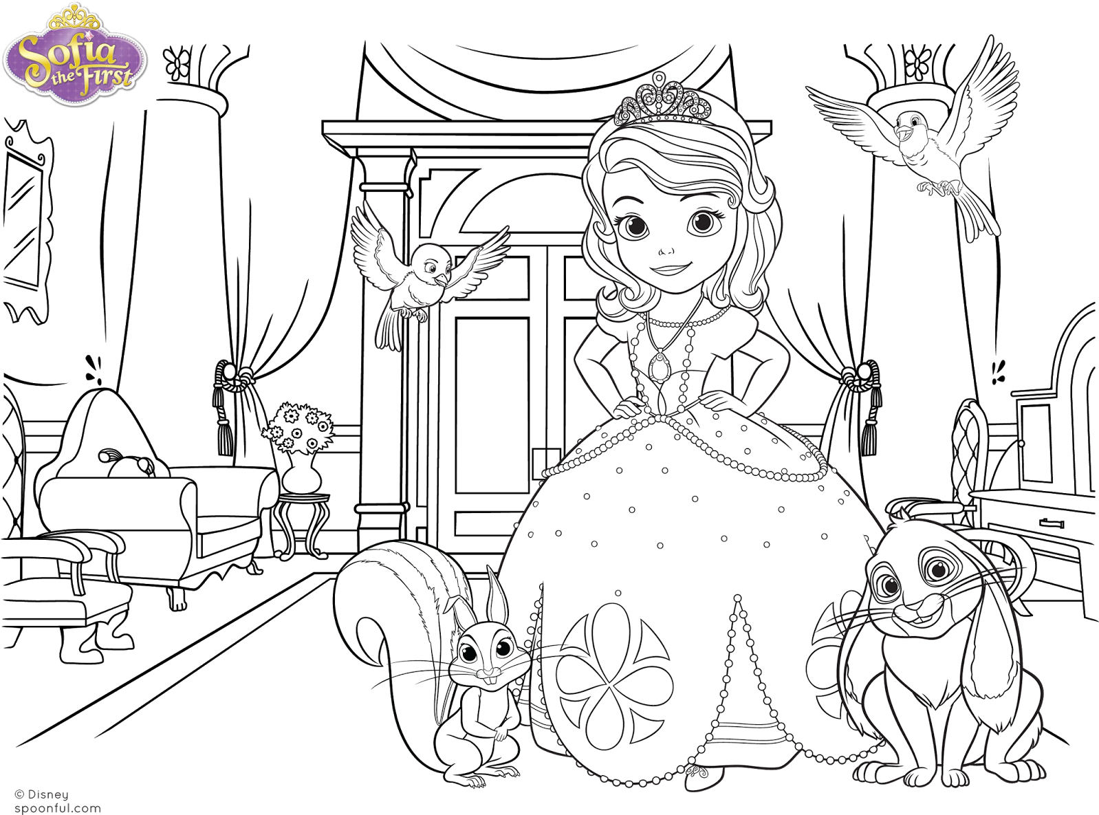 Princess Sofia Coloring Page PNG