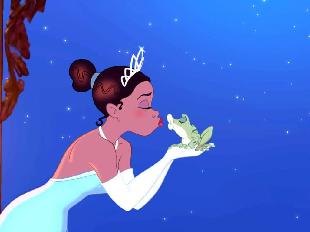 Princess Tiana Kissing Frog Prince Film Still Wallpaper
