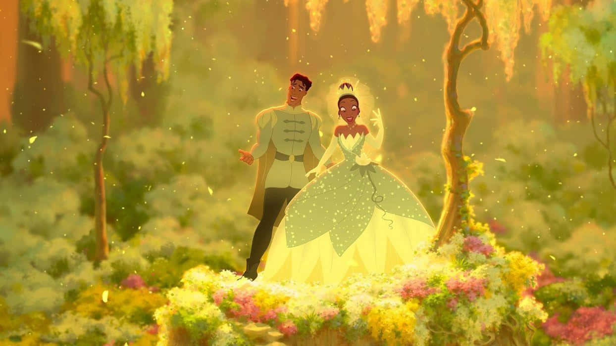 Prinsesse Tiana Og Prins Naveen Bryllup Tapeter Wallpaper