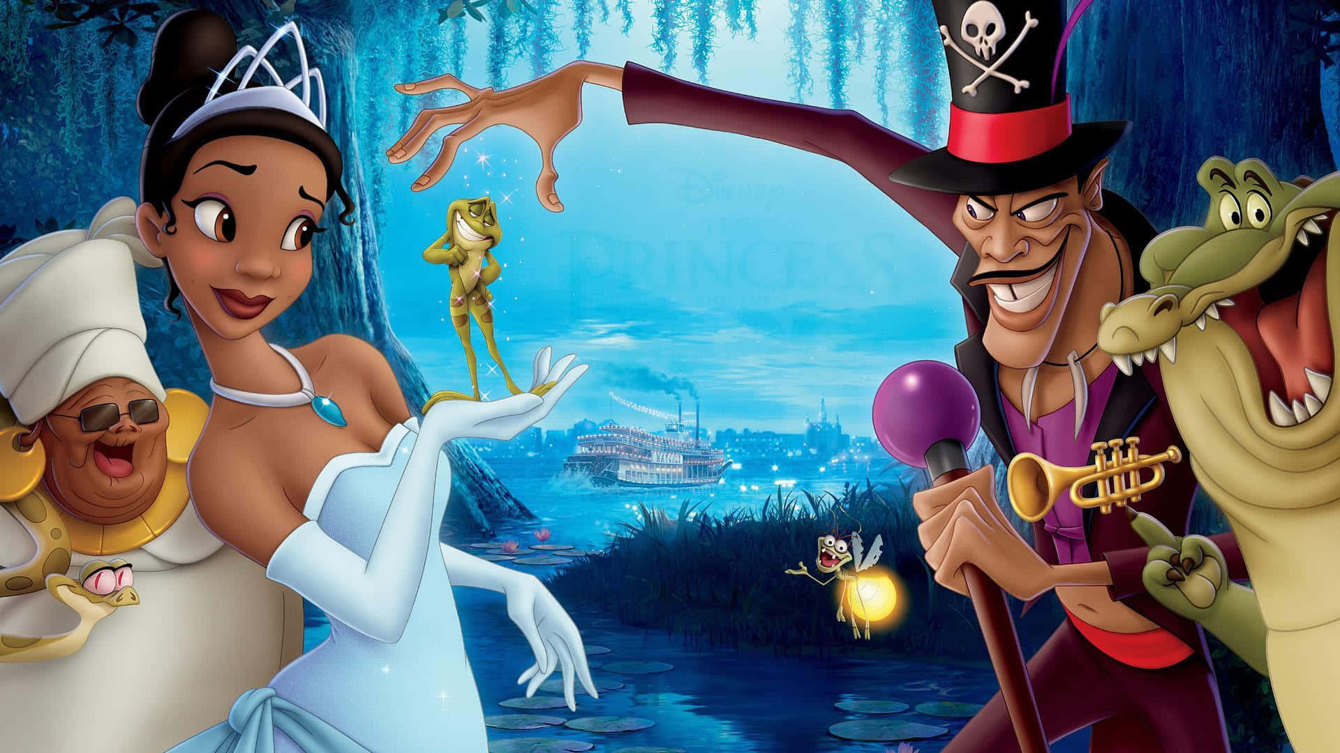 Princess Tiana With The Princess And The Frog Characters Wallpaper