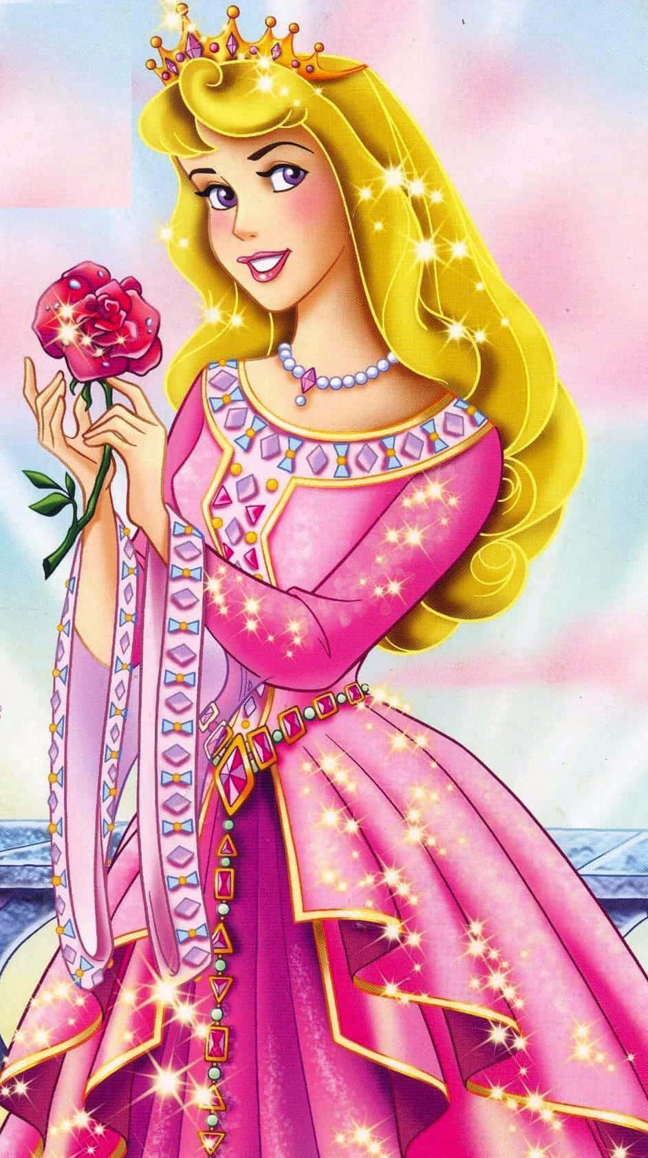 Princessebilleder pryder denne royale lilla tapet.