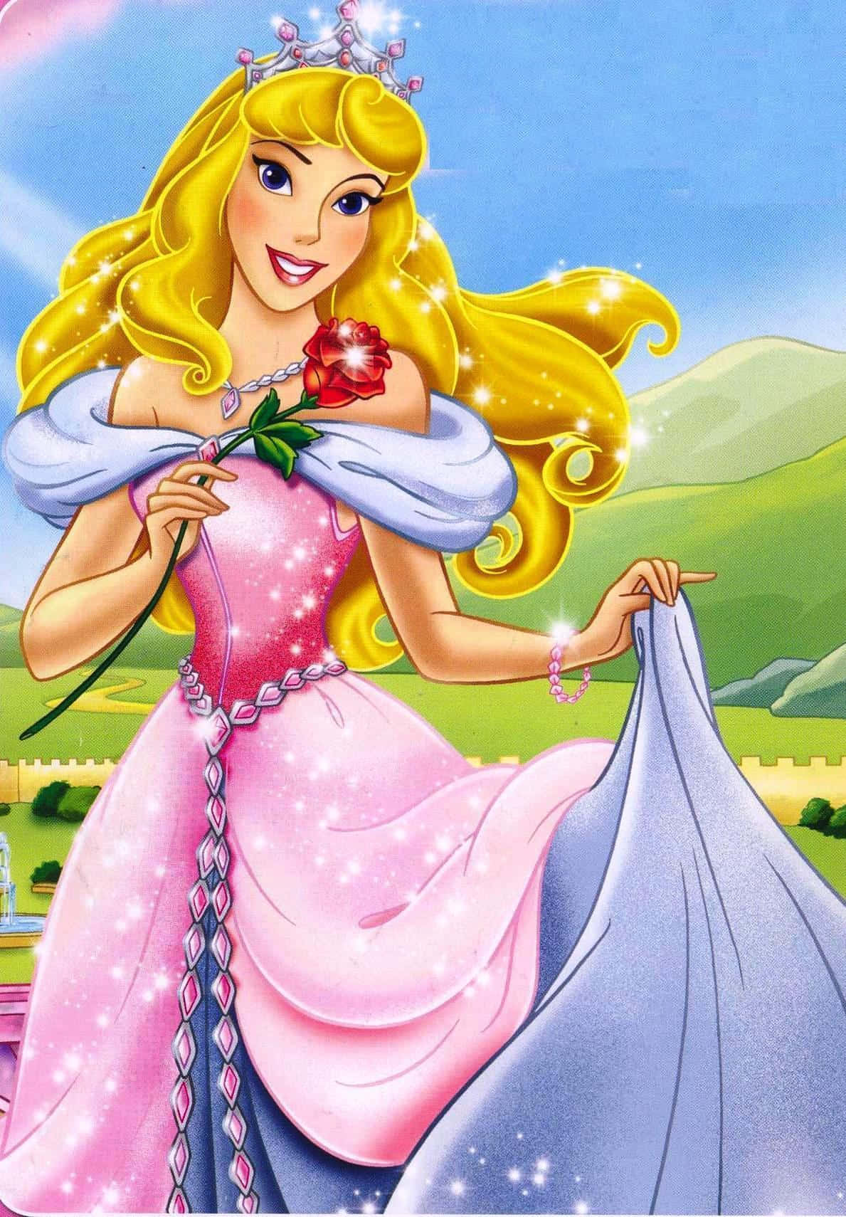 Prinsessebilleder pynte baggrunden.