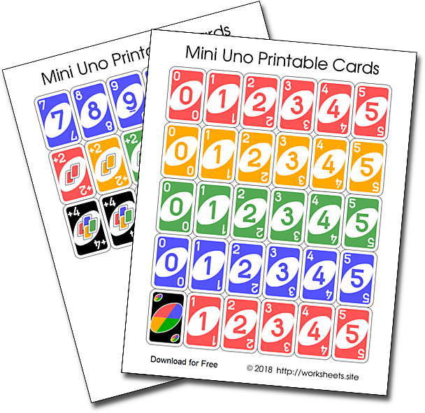 Printable Mini Uno Cards Sheets PNG