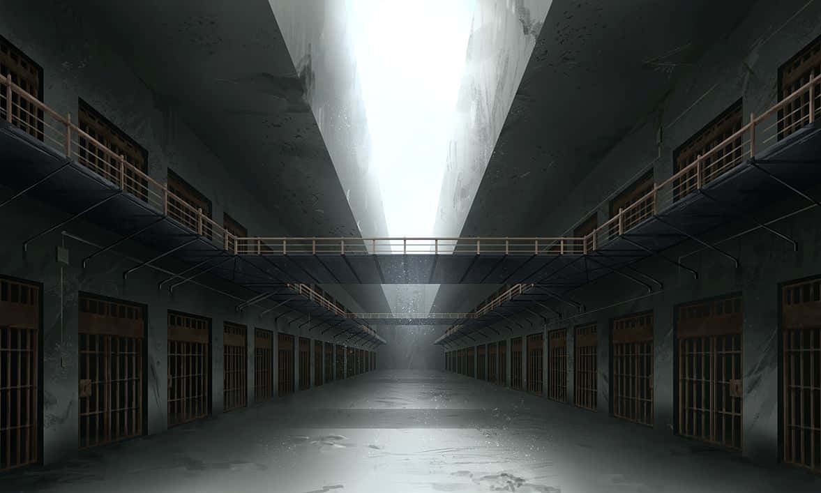 A Prison Cell With A Light Shining Through The Bars