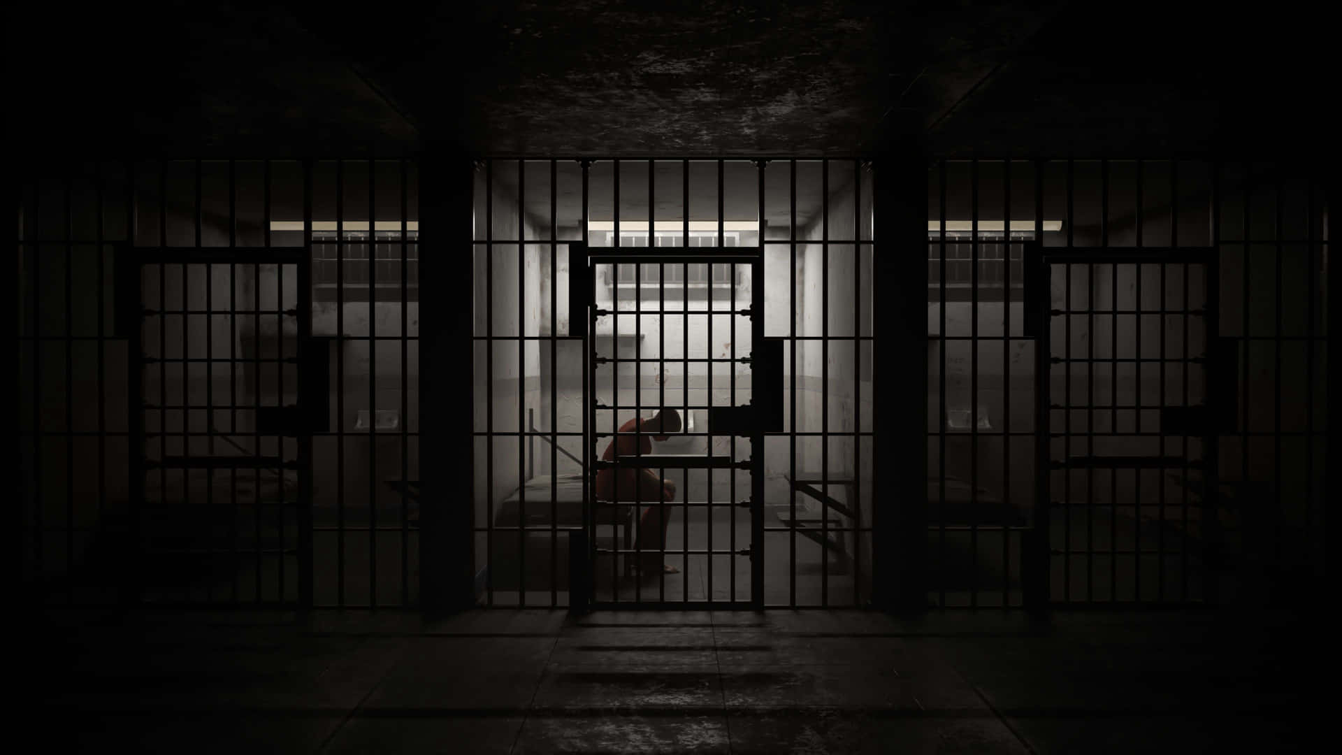 A Prison Cell With A Person Standing Inside