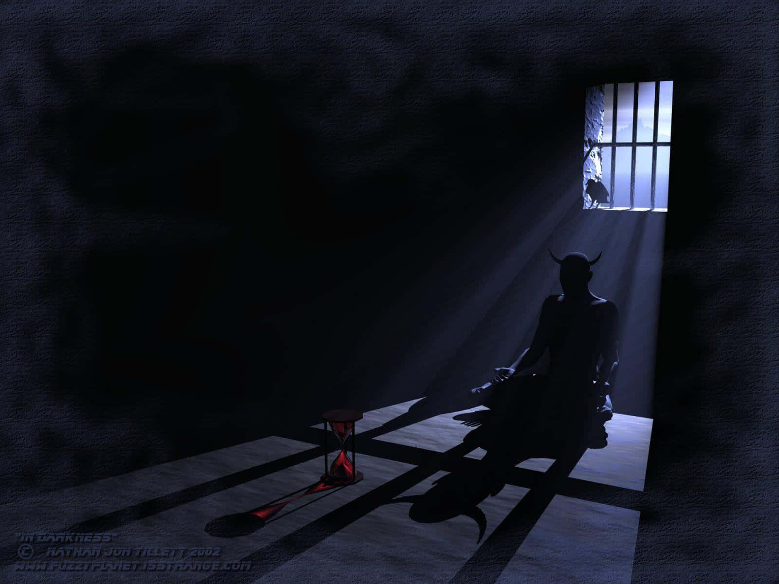 Unhombre Sentado En Una Habitación Oscura