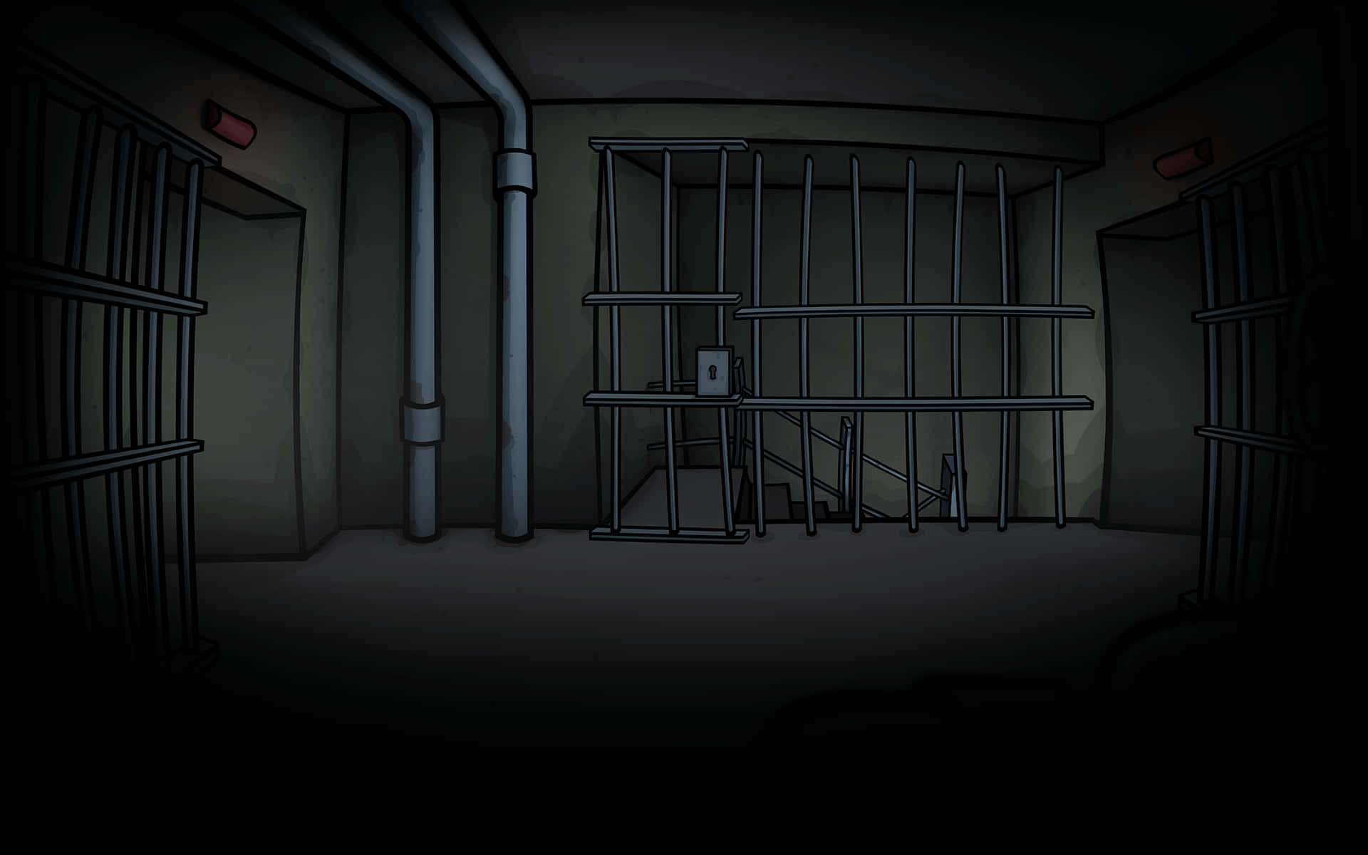 A Dark Room With Bars And A Prison Cell