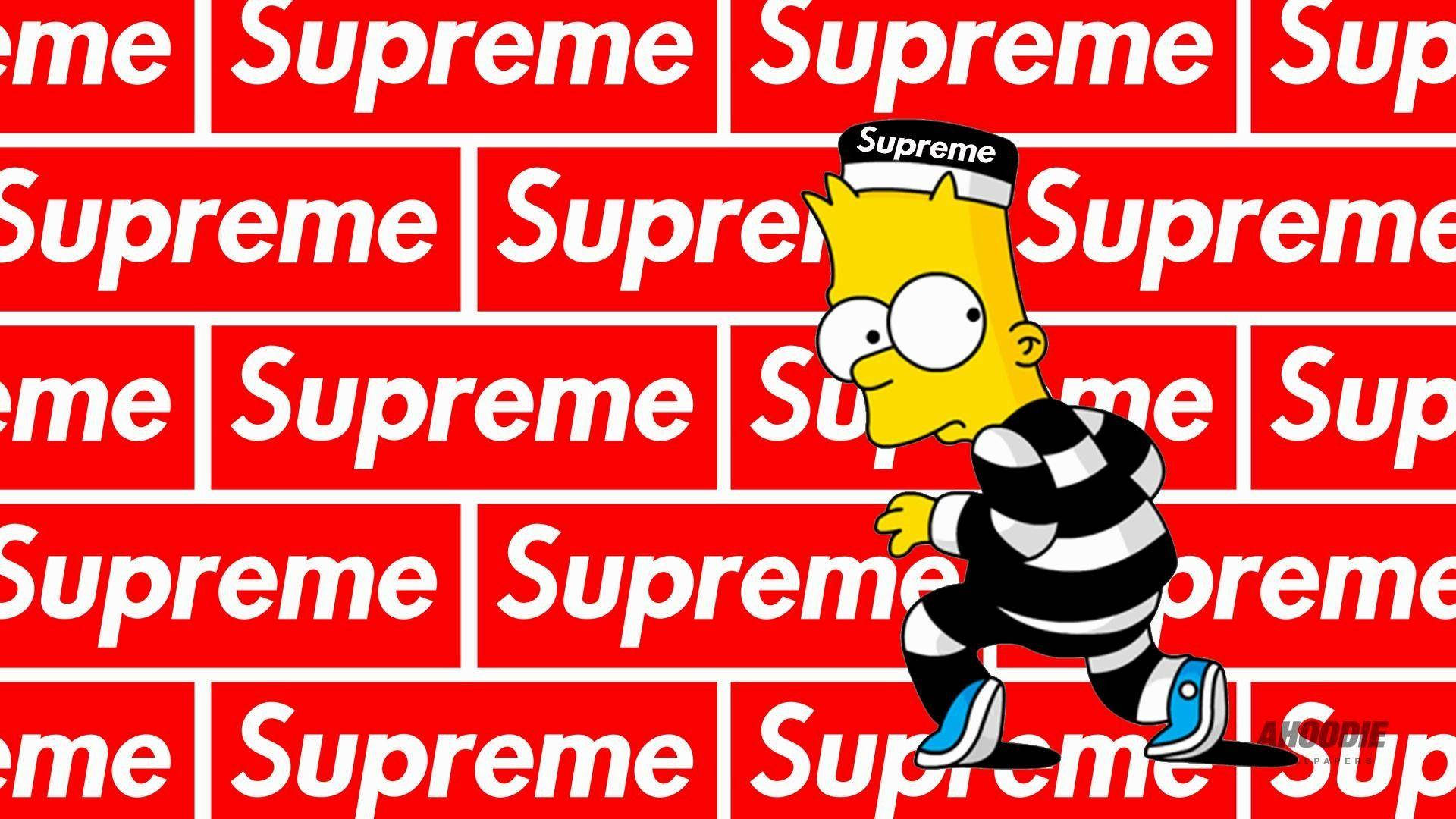 Supremeportatile Con Bart Simpson Come Opera D'arte Creativa. Sfondo