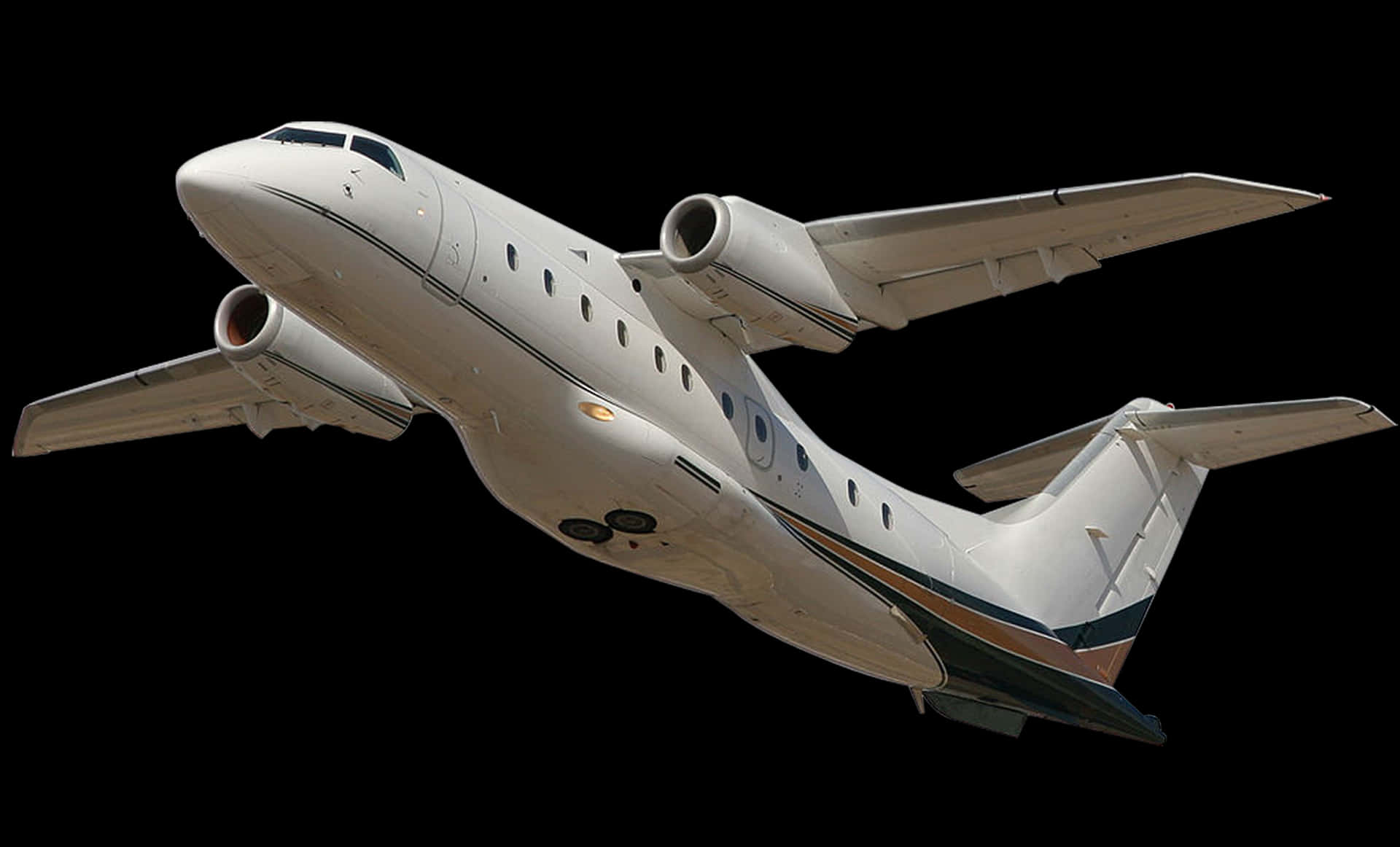 Private Jet In Flight Isolated On Black PNG