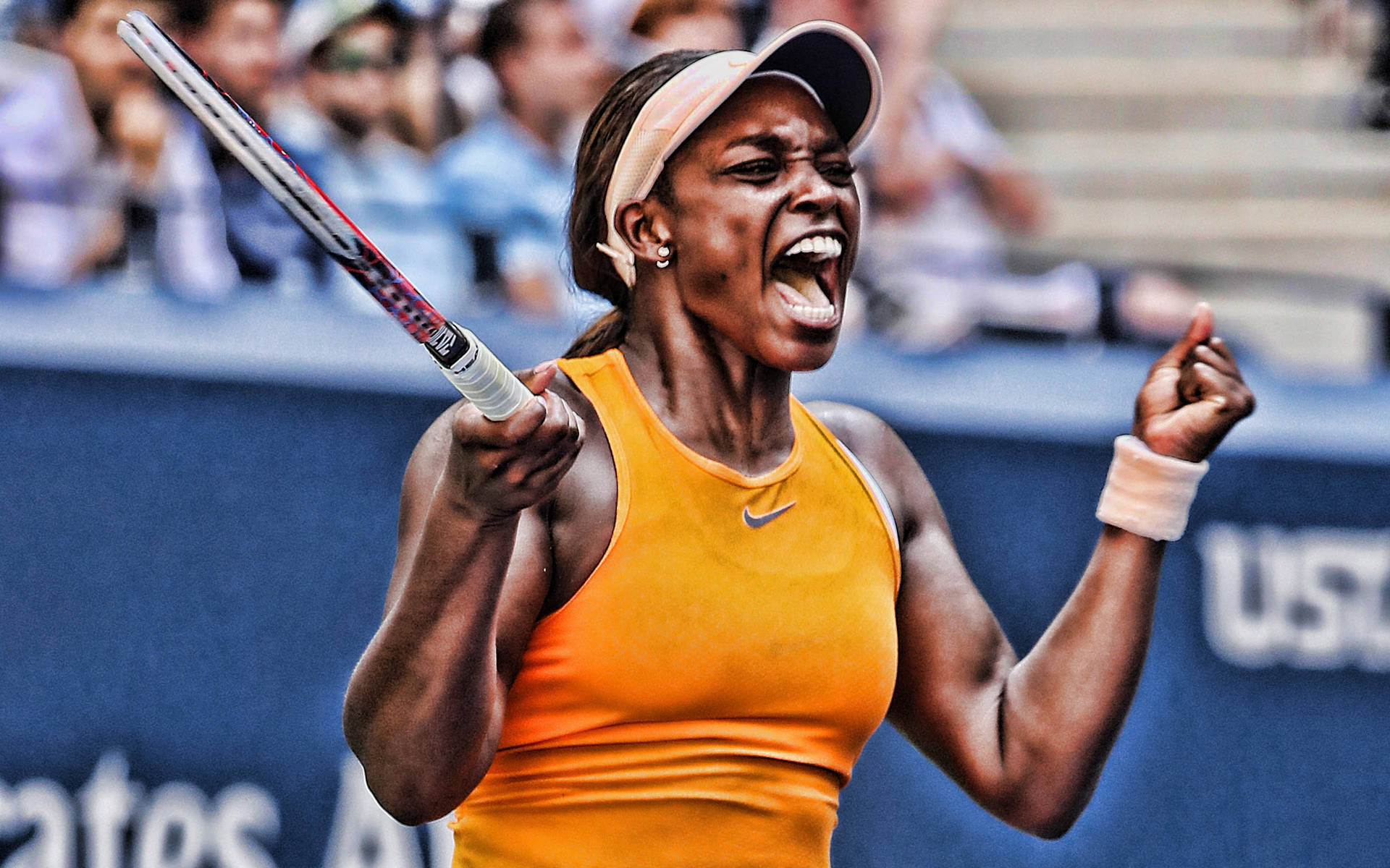 Pro Tennis Player Sloane Stephens Showing Intensity On Court Wallpaper