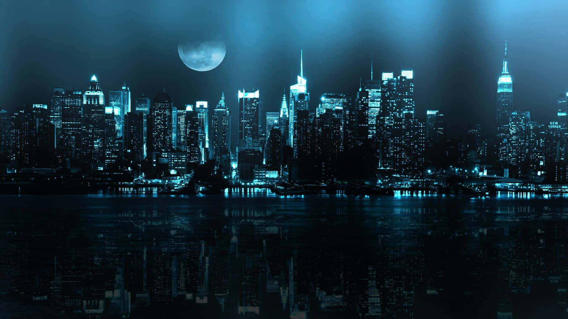 A Blue Night Sky With A Full Moon Wallpaper