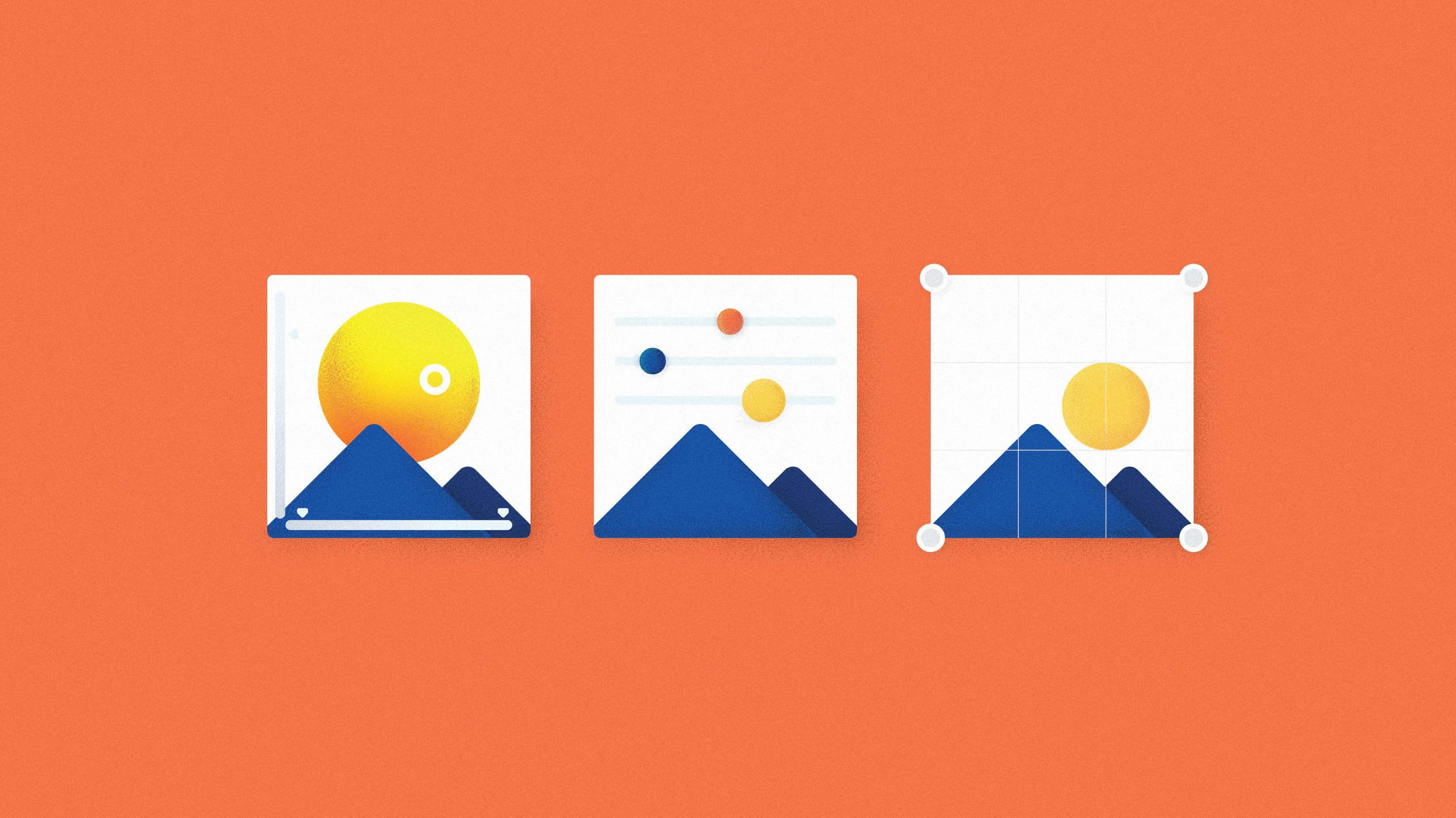 A Set Of Flat Images With Mountains And Sun