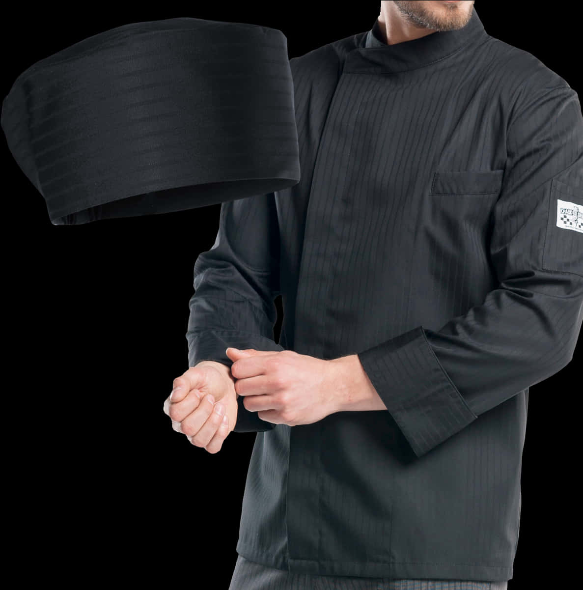 Professional Chefin Black Uniformwith Hat PNG