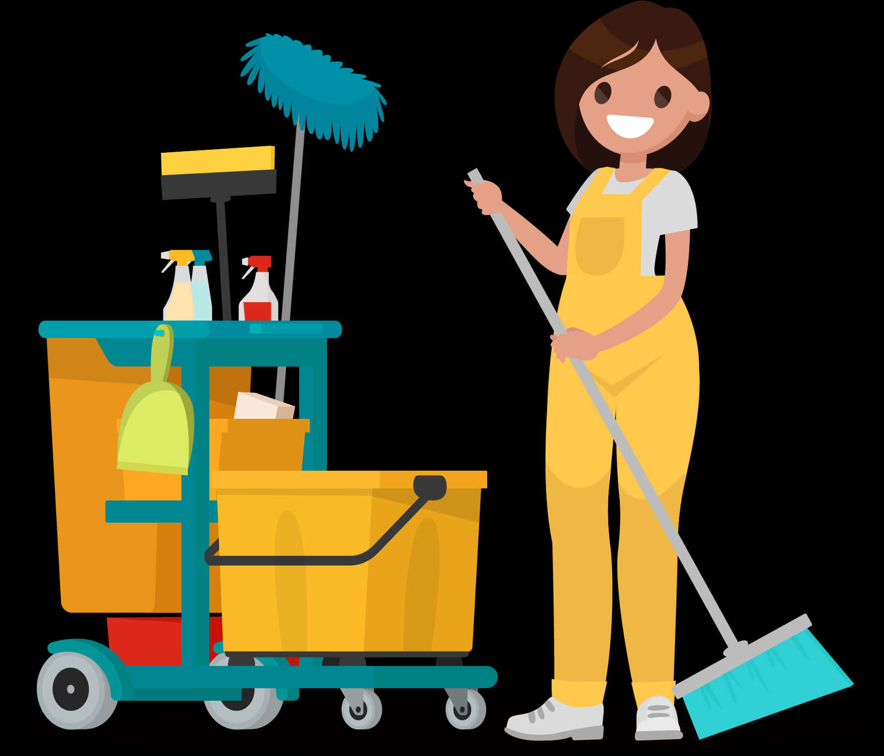 Professional Cleaning Service Cartoon PNG