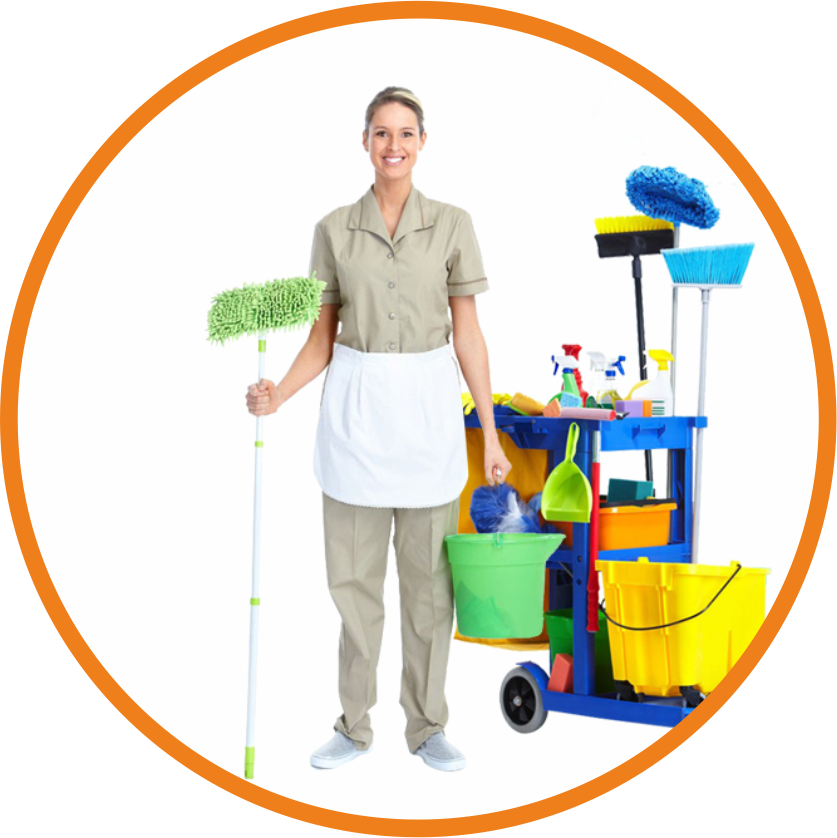 Professional Cleaning Service Employee With Equipment PNG