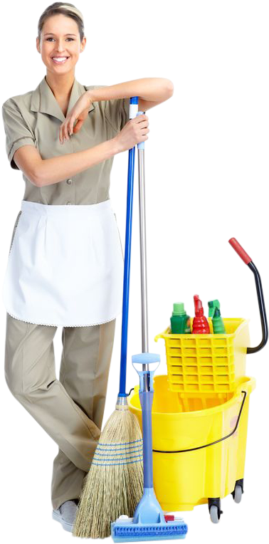 Professional Cleaning Service Worker With Equipment PNG