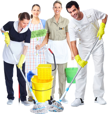 Professional Cleaning Team Posing PNG