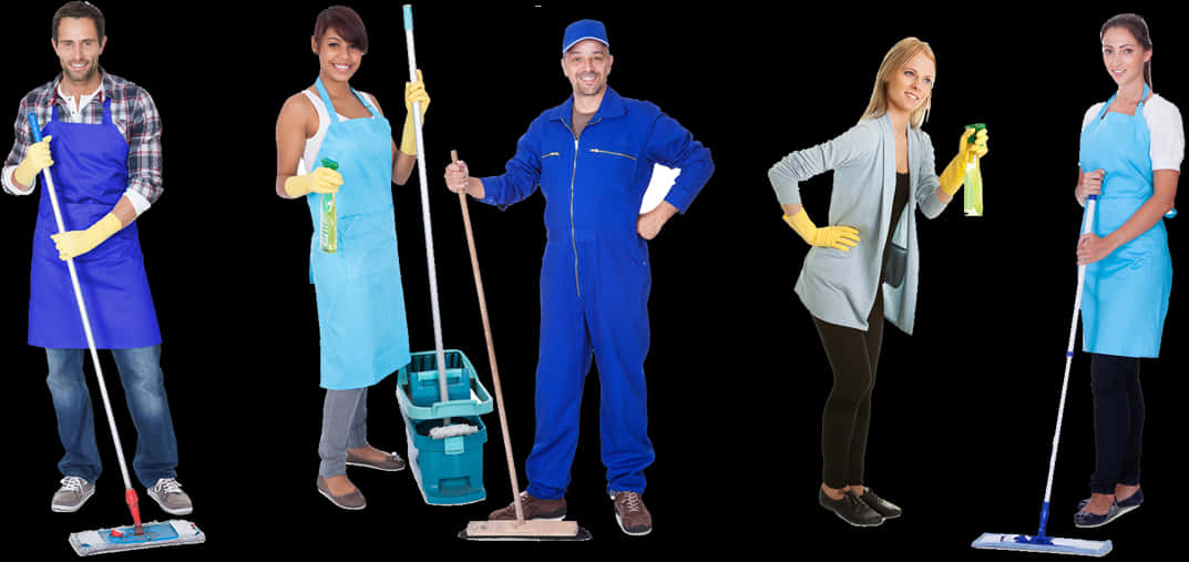 Professional Cleaning Team Posing PNG