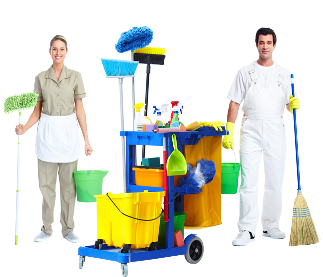 Professional Cleaning Team With Equipment PNG