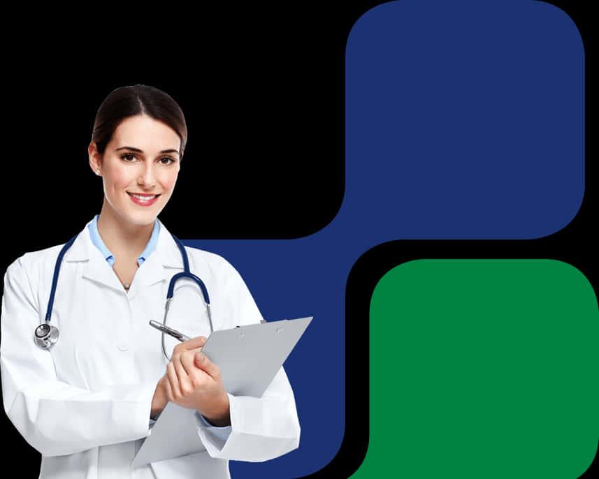 Professional Female Doctorwith Clipboard PNG