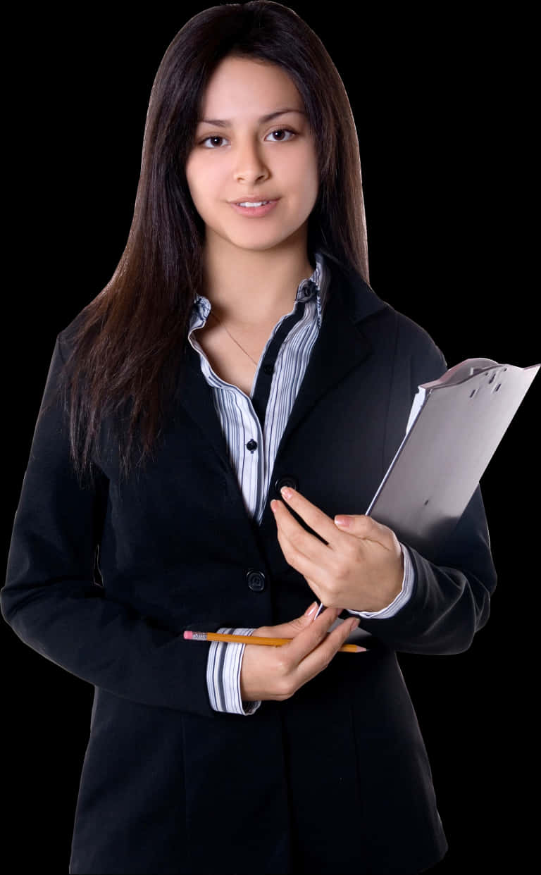 Professional Indian Woman Holding Clipboard PNG