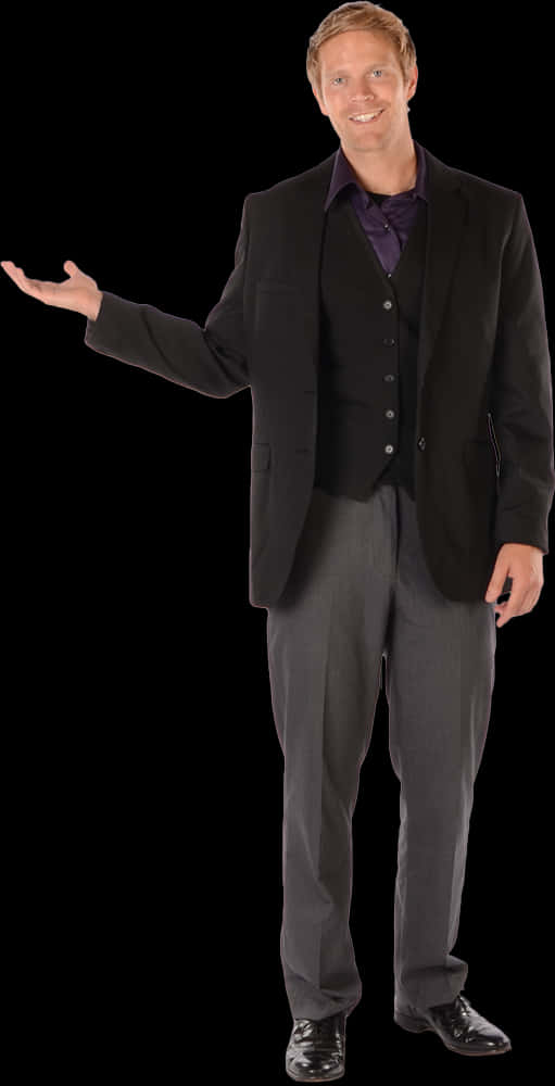 Professional Man Presenting Black Background PNG