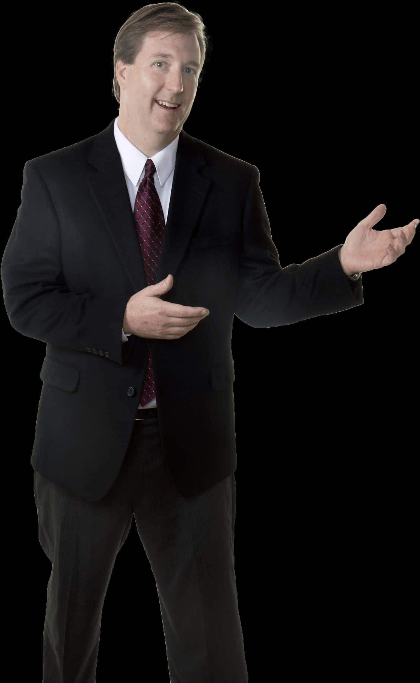 Professional Man Presenting Black Background PNG