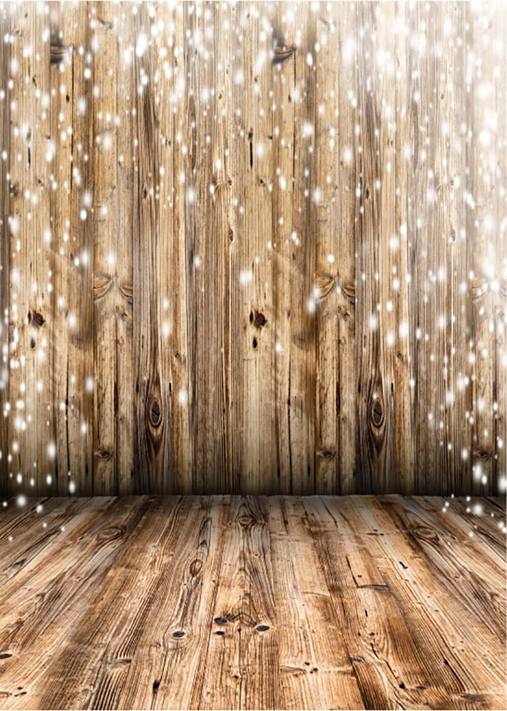 A Wooden Background With Snow Falling On It