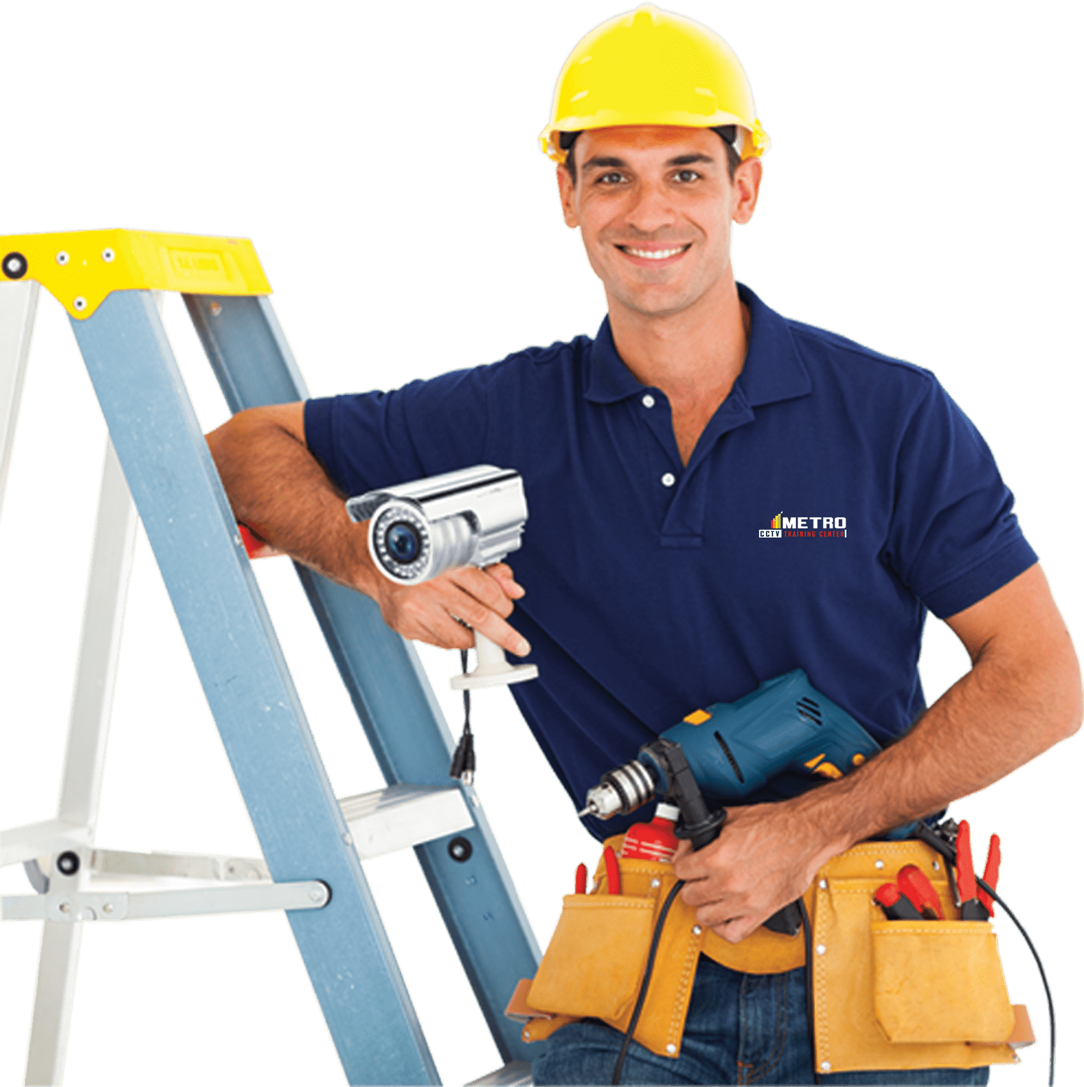 Professional Technician Installing Security Camera PNG