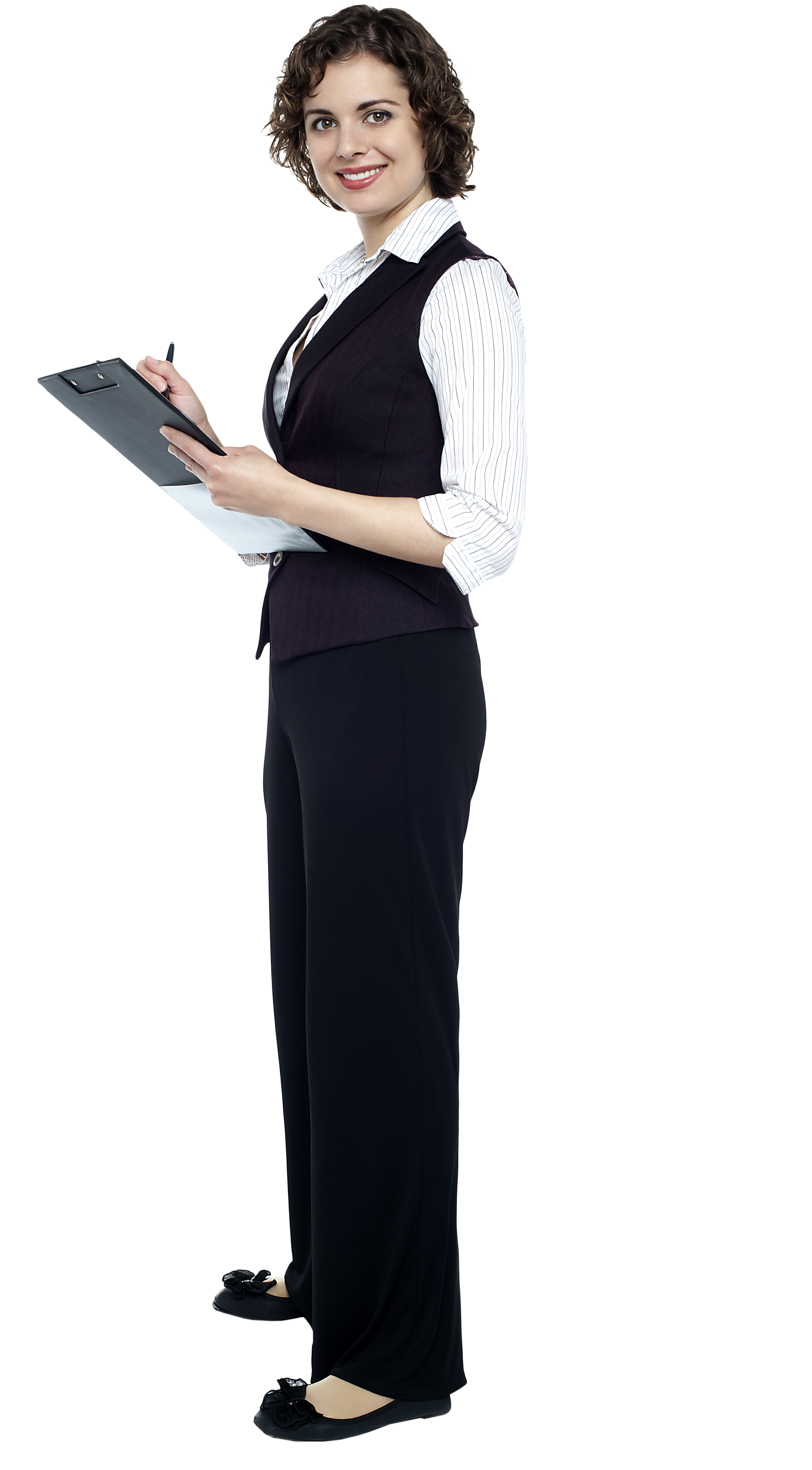 Professional Woman Holding Clipboard PNG