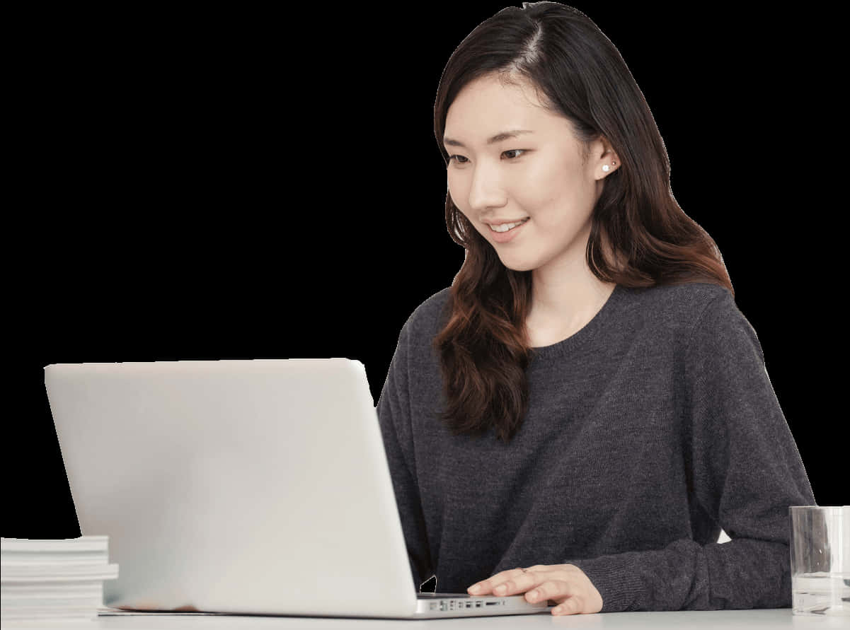 Professional Woman Using Laptop PNG