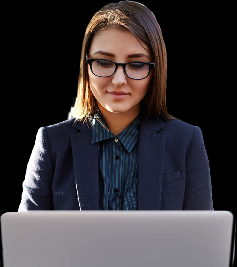 Professional Woman Using Laptop PNG
