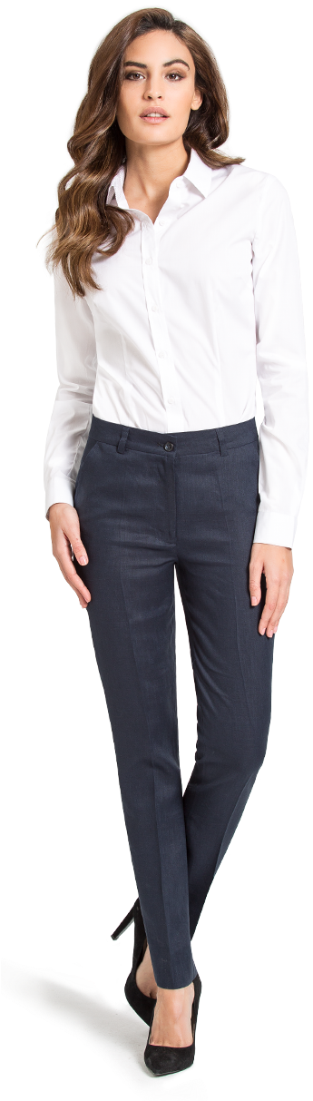 Professional Woman White Shirt Navy Trousers PNG
