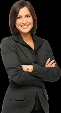 Professional Womanin Black Suit Smiling PNG