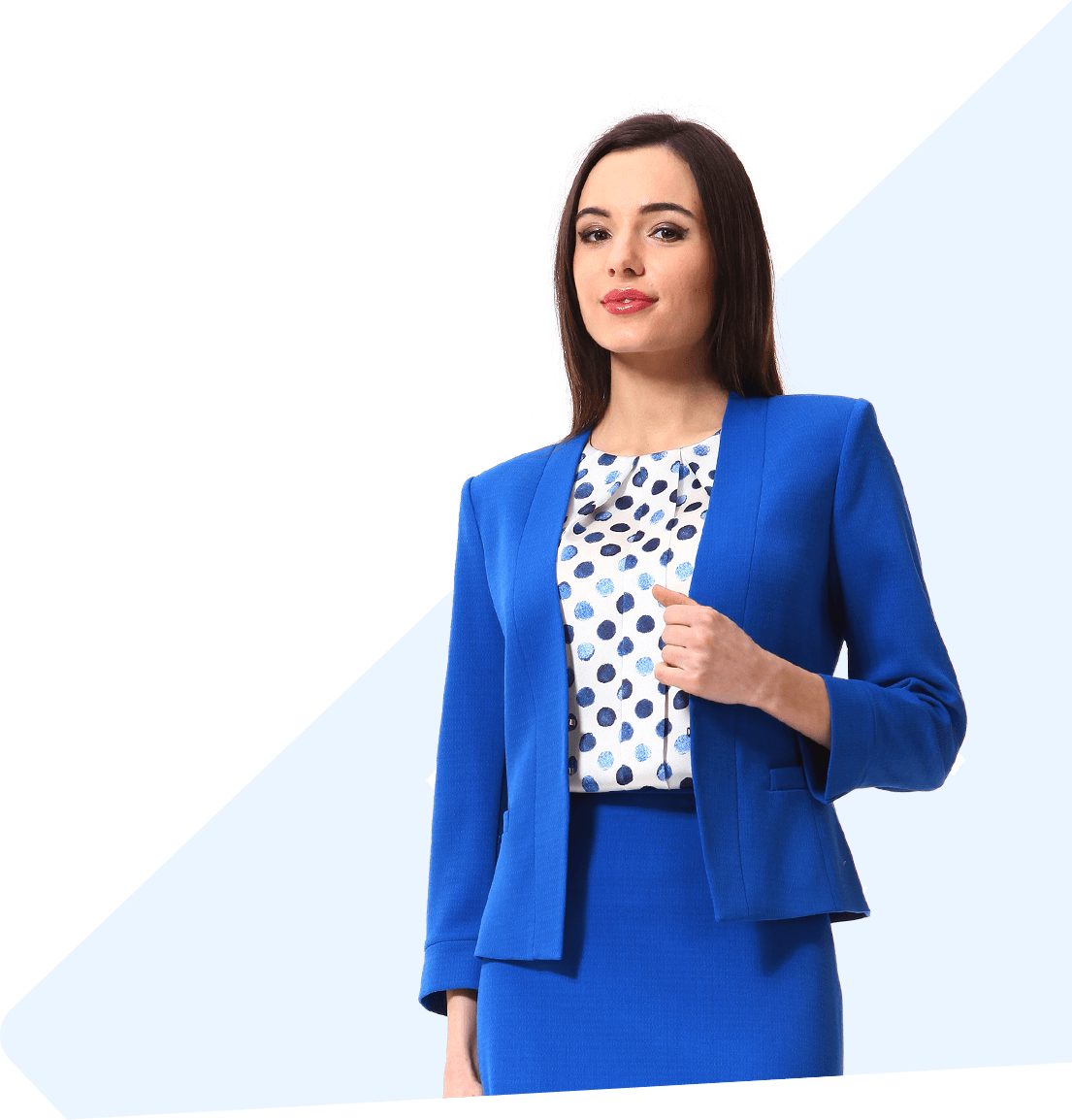 Download Professional Womanin Blue Blazerand Skirt | Wallpapers.com