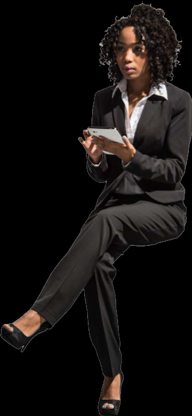Professional Womanwith Tablet PNG