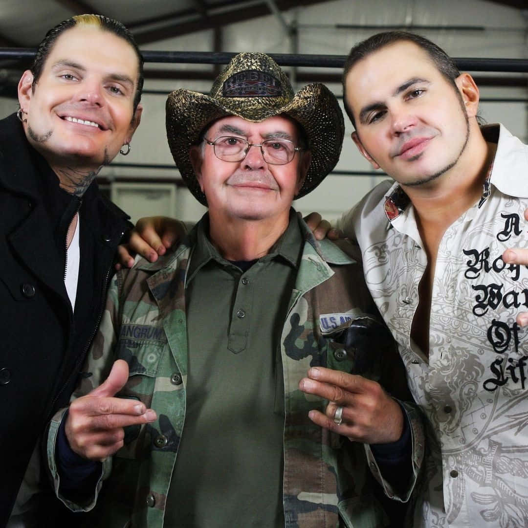 Professional Wrestlers Matt Hardy And Jeff Hardy With Father Background