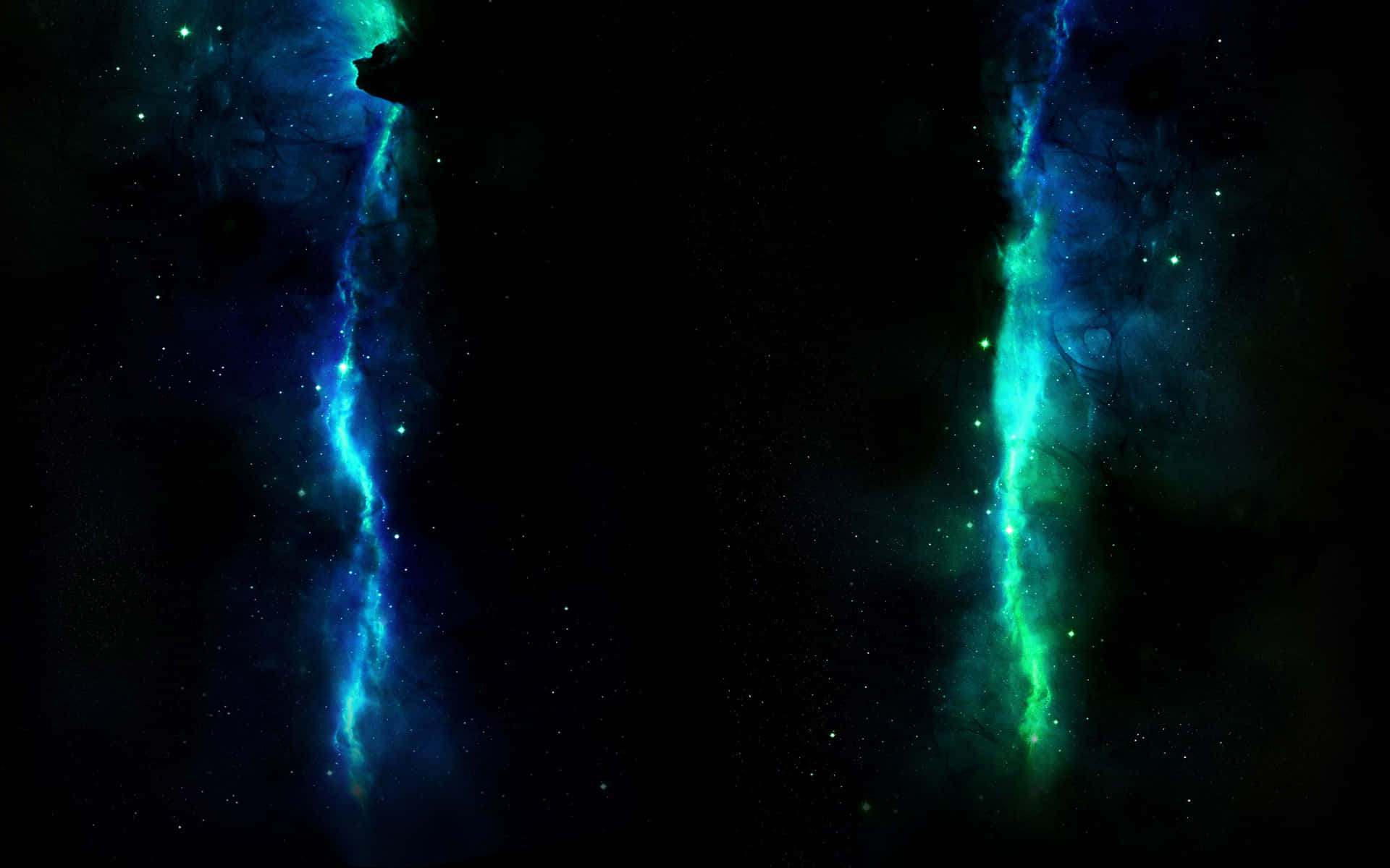 Two Images Of A Blue And Green Nebula