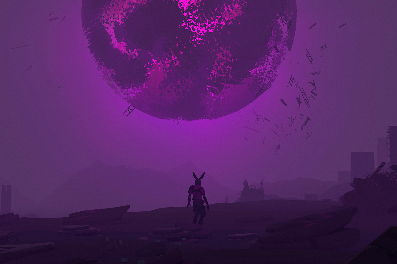 A Purple Ball With A Man Standing In Front Of It