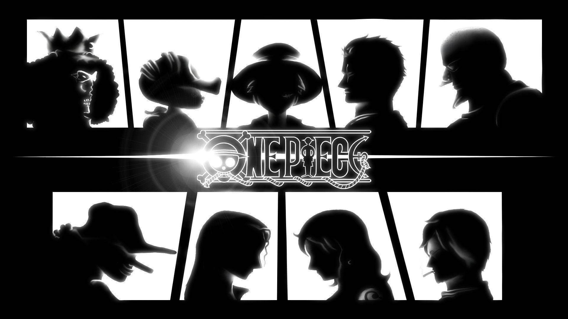 Profiles Of Crew And Luffy Black And White Wallpaper
