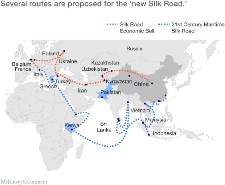Proposed Silk Road Routes Map PNG