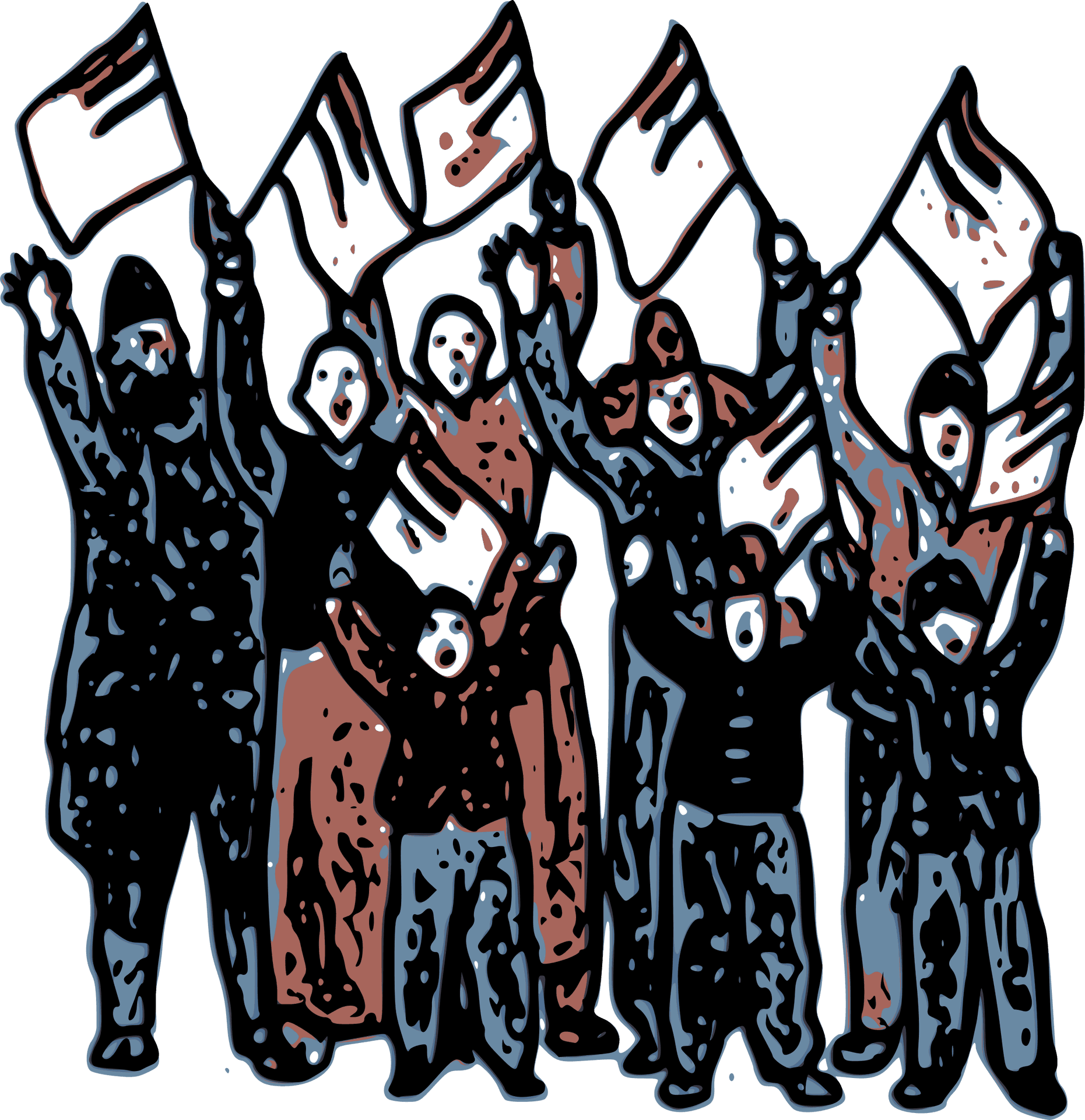 Protesters_ Raising_ Flags_ Silhouette PNG