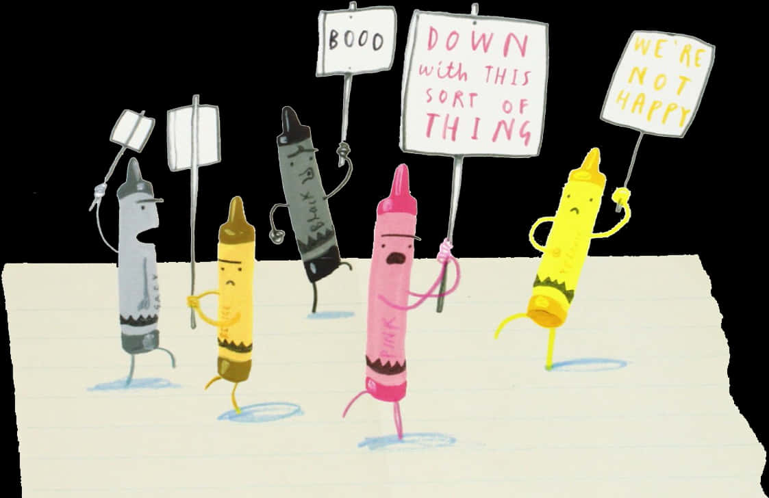 Protesting Crayons Cartoon PNG