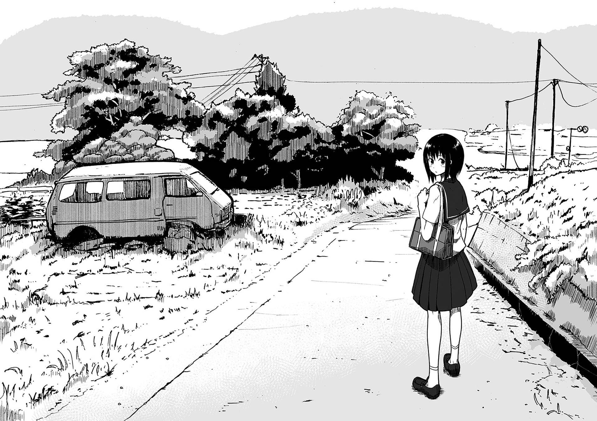 Provincial Sad Anime Girl Black And White Background