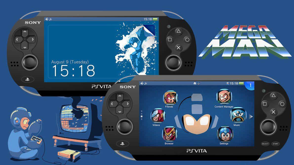 PlayStation Vita gaming console with vibrant backgrounds Wallpaper