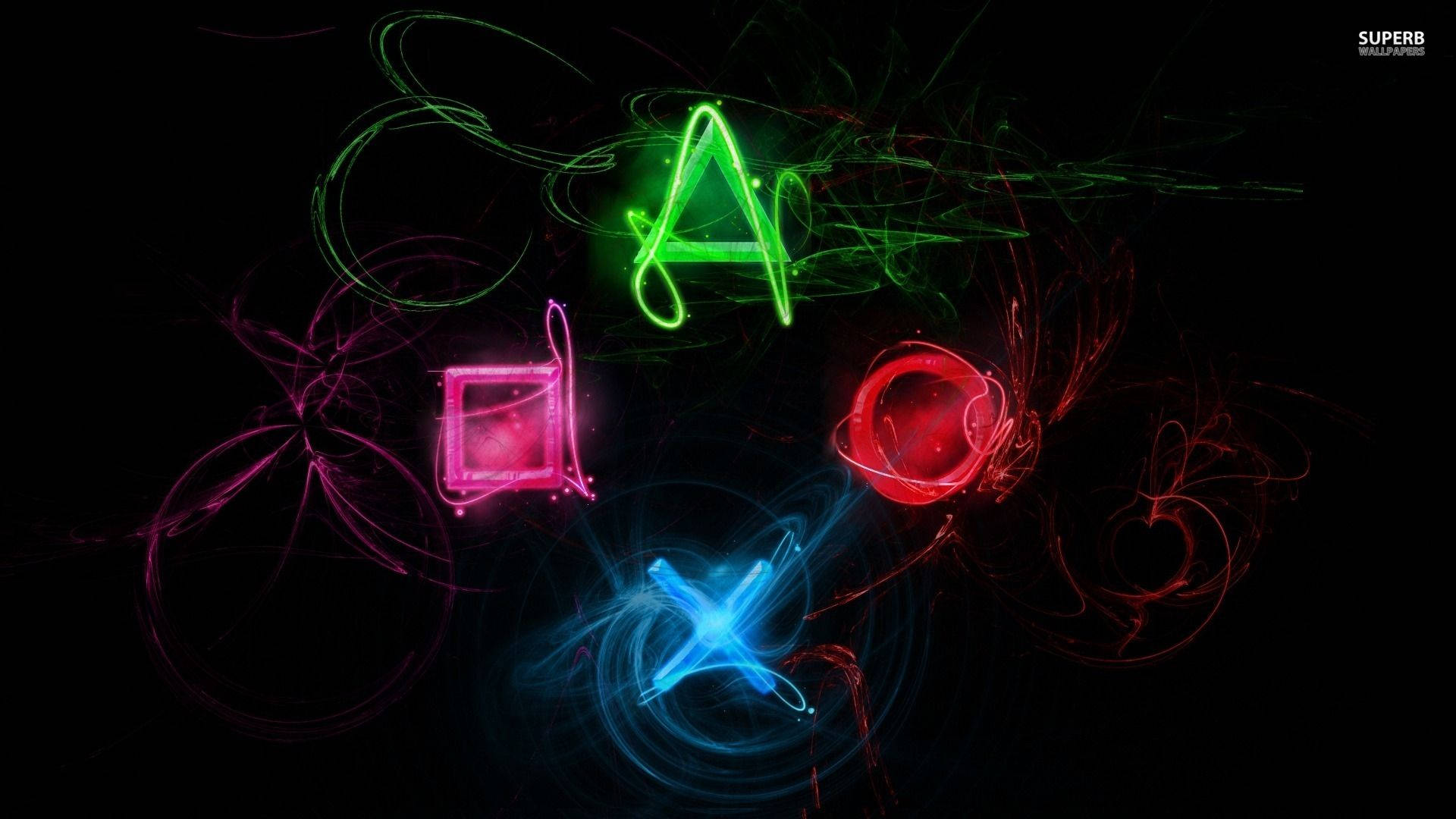 PS4 action buttons multi colored neon lights wallpaper.