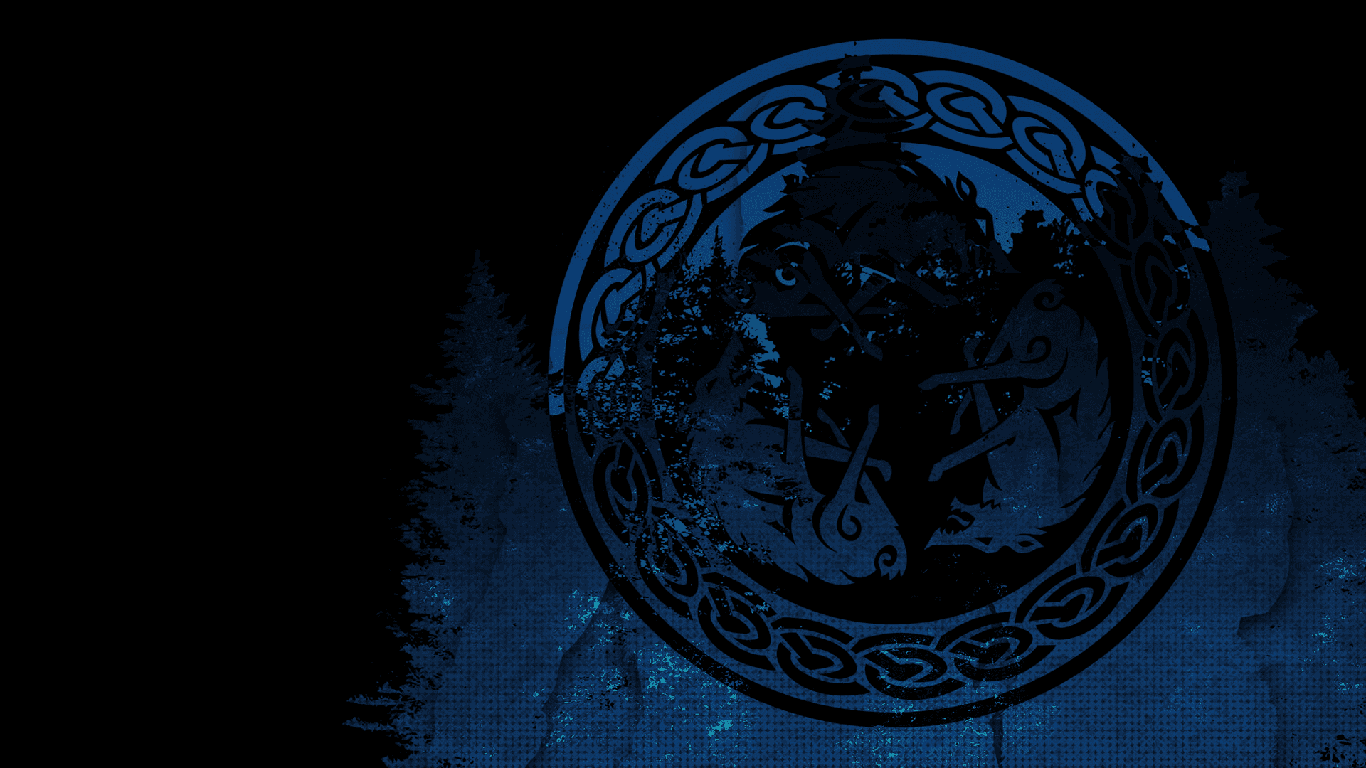 Elevate Your Game with Sony PlayStation 4. Background — A dark blue Celtic knot circle with wolf and tree silhouettes glows against a textured black background.